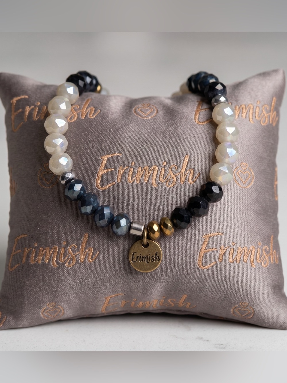Erimish Black, White & Gold Faceted Bead Stretch Bracelet Stackable